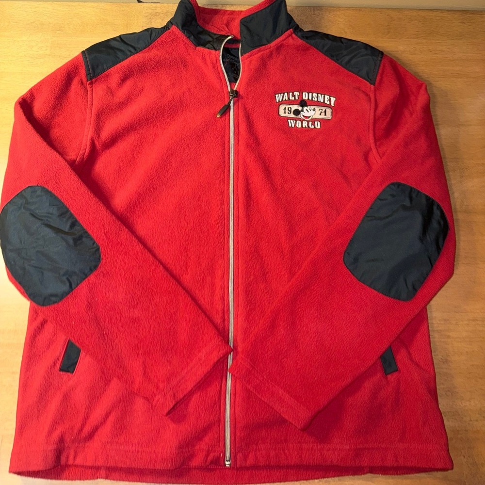 Disney World Mickey Mouse Red Full Zip Fleece Jacket Mens Medium 1971 Logo